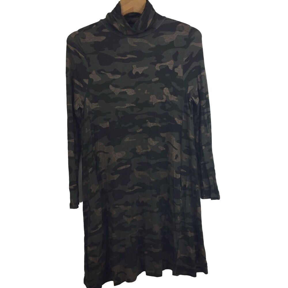 MUD PIE Womens Topher Turtleneck Jersey Above Knee Length Camo Dress Size Small